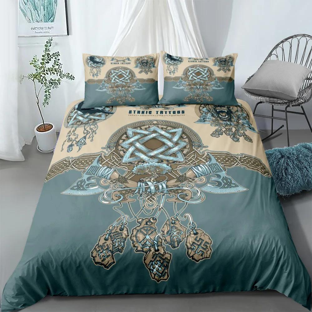 Viking Printed Duvet Set Ancient Myth Themed Bedding Set Three-Piece Set
