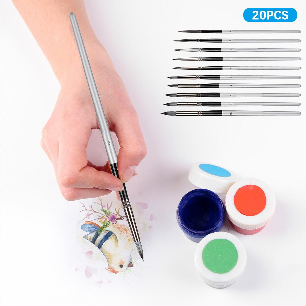 2 Sets Artist Brushes Nylon Wool Silver Gray Holder Watercolor Gouache Acrylic Painting Tool