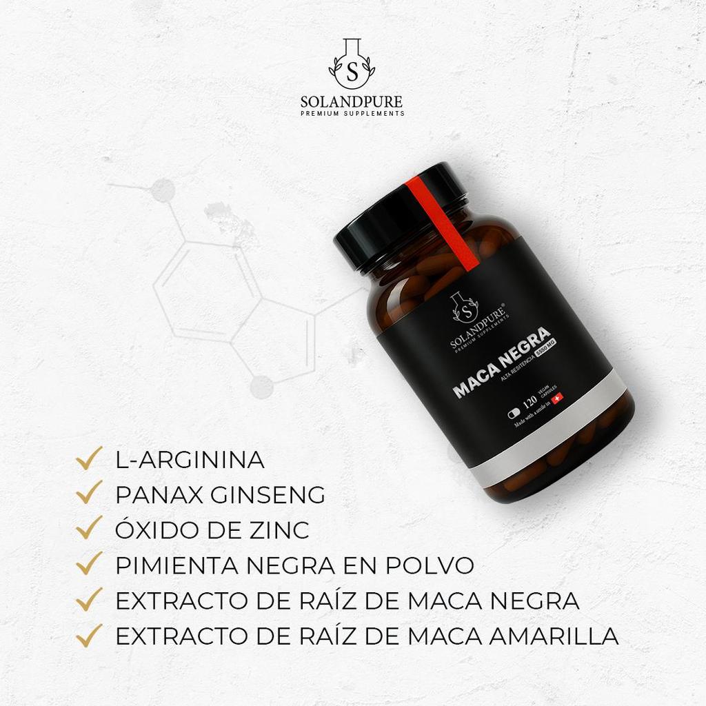 Maca Negra Complex – 120 Cápsulas Vegetales | Suplemento con Ginseng, Zinc y L-Arginina | Energía y Vitalidad – Calidad Premium Solandpure®