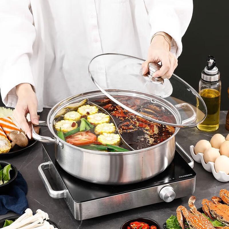 304 Stainless Steel Divided Hotpot with Lid