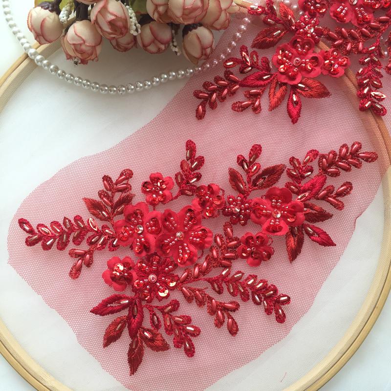 1 Bucată Aplicații Mărgelate cu Strasuri în Formă de Floare pentru Rochie de Mireasă, Aplicație de Cusut pentru Reparare 16CM