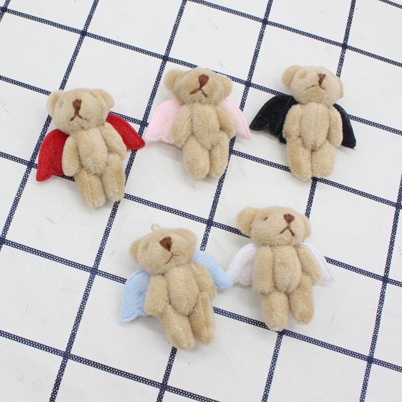 10Pcs Nouvelles Mini Poupées Ours Articulé en Peluche 4.5Cm Kawaii Ours Ange Lapin Mignon Minuscule Ours Jouets en Peluche Pour Fille Porte-clés DIY Pendentif Sac beige