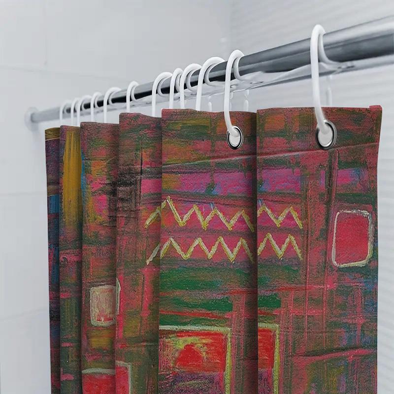 Artistic Shower Curtain Abstract Design With Bright Colors For Bathroom Decorations