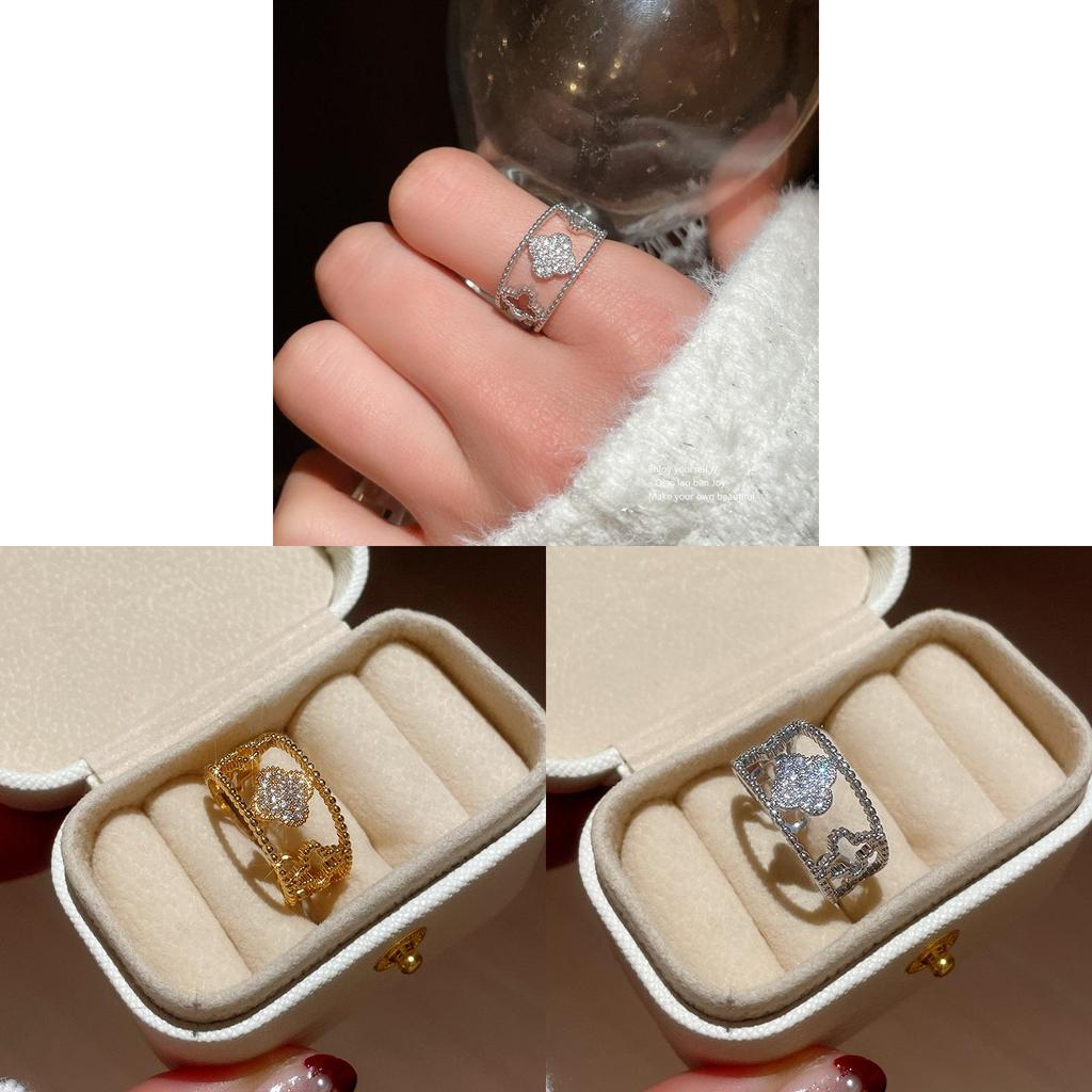 Zircon Stone Floral Statement Ring With Gold And Silver Finish For Trendy Female Accessories