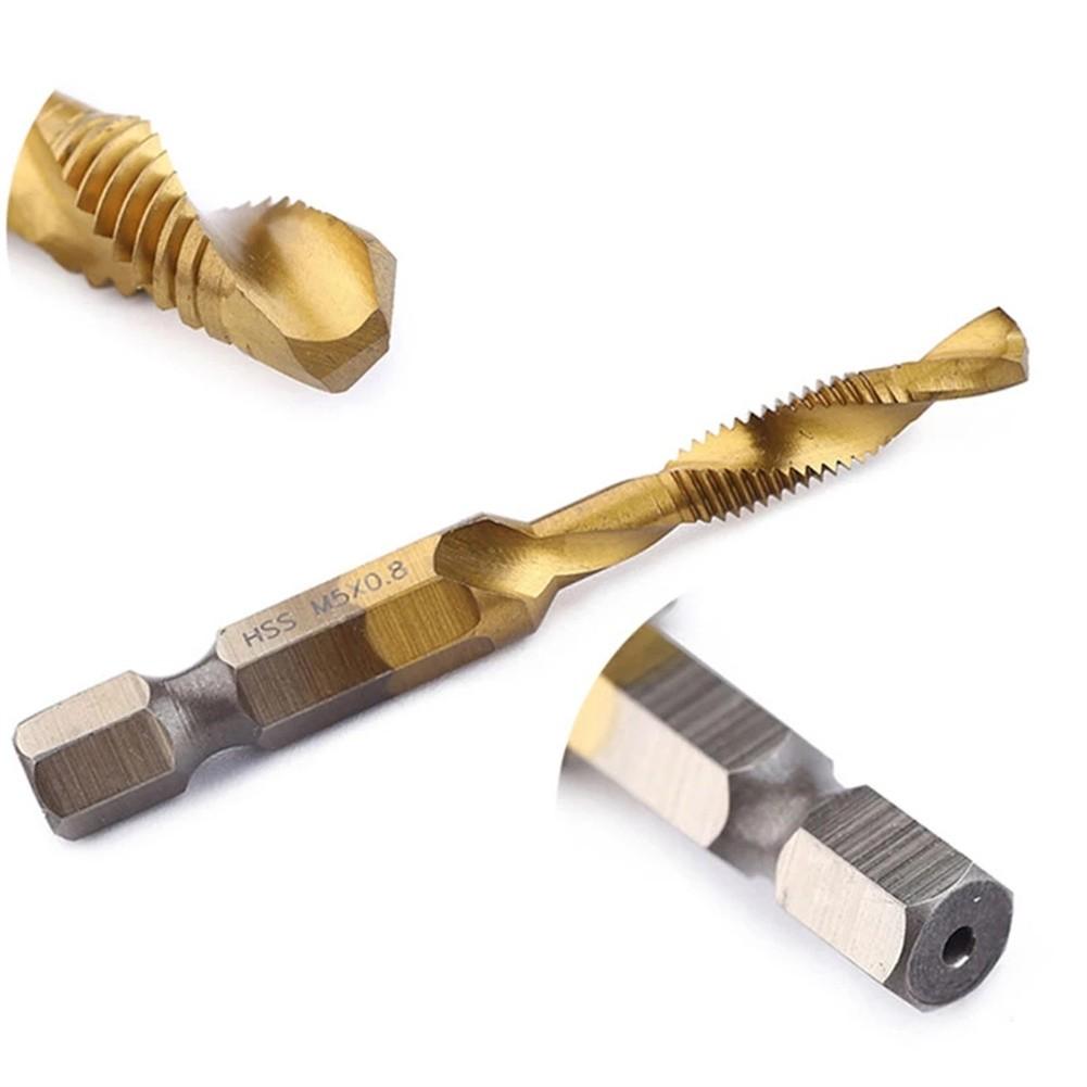 7Pcs/SET Combination Drill Tap Bit HSS Screw Thread Metric Tapping for Deburring