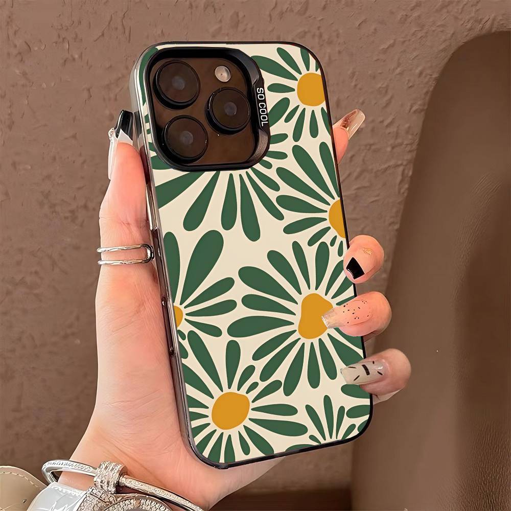 Retro Daisy Floral Summer Trendy phone case for iPhone 17 17Air 16 15 14 13 12 11 Pro Max Plus Colorful Silver