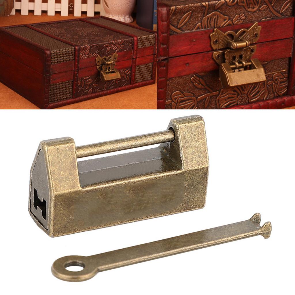Vintage Chinese Style Mini Copper Padlock Horizontal Lock for Jewelry Box