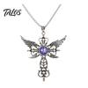 Personalized Dark Style Accessory Devil Eye Pendant Necklace, Gothic Winged Religious Charm Detailed Metal Engraving Statement Vintage Punk