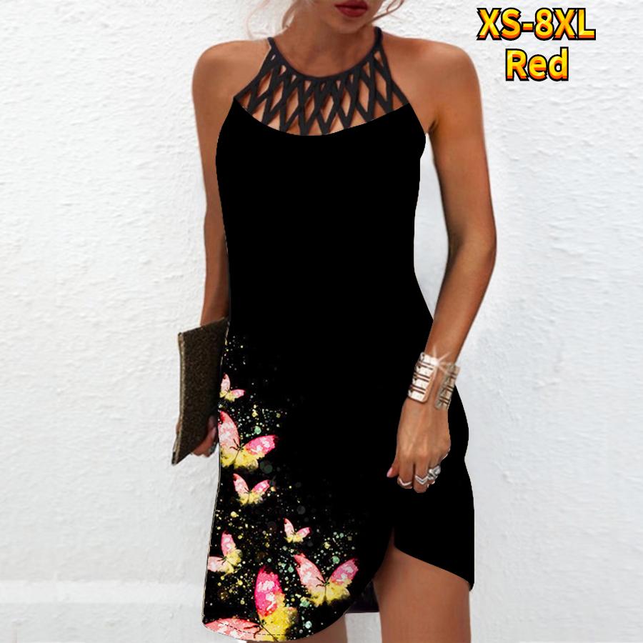 Moda de vară Rochie sexy fără mâneci Moale Casual 3D Rochie frumoasă cu imprimeu de fluturi Rochie fără mâneci Rochie cu bretele de vară