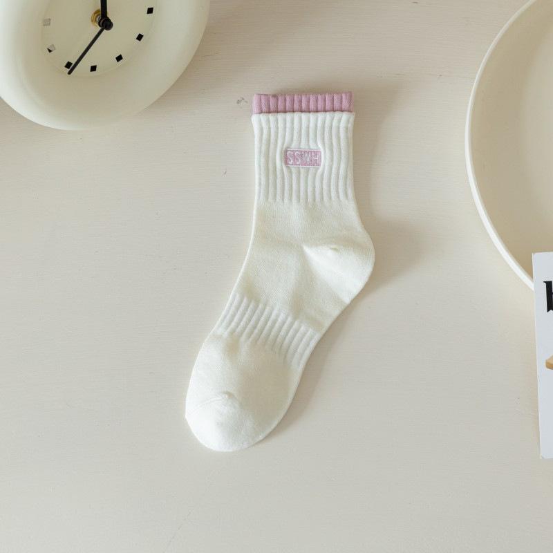 Damen Herbst und Winter Neue Buchstaben Doppelmaul Atmungsaktive Bewegungs-Tube Baumwollsocken
