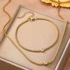 2pcs Set Minimalist Personality Stainless Steel Round Zircon Pendant Necklace Bracelet Set Women's Trendy Commuting Jewelry Sets