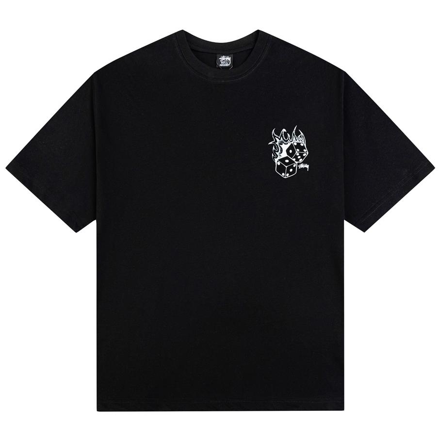 Stussy 2025 Sommer Neues hochwertiges Rundhals-T-Shirt aus Baumwolle für Männer und Frauen mit Retro-Flammenwürfel-Briefdruck-Paar-T-Shirt