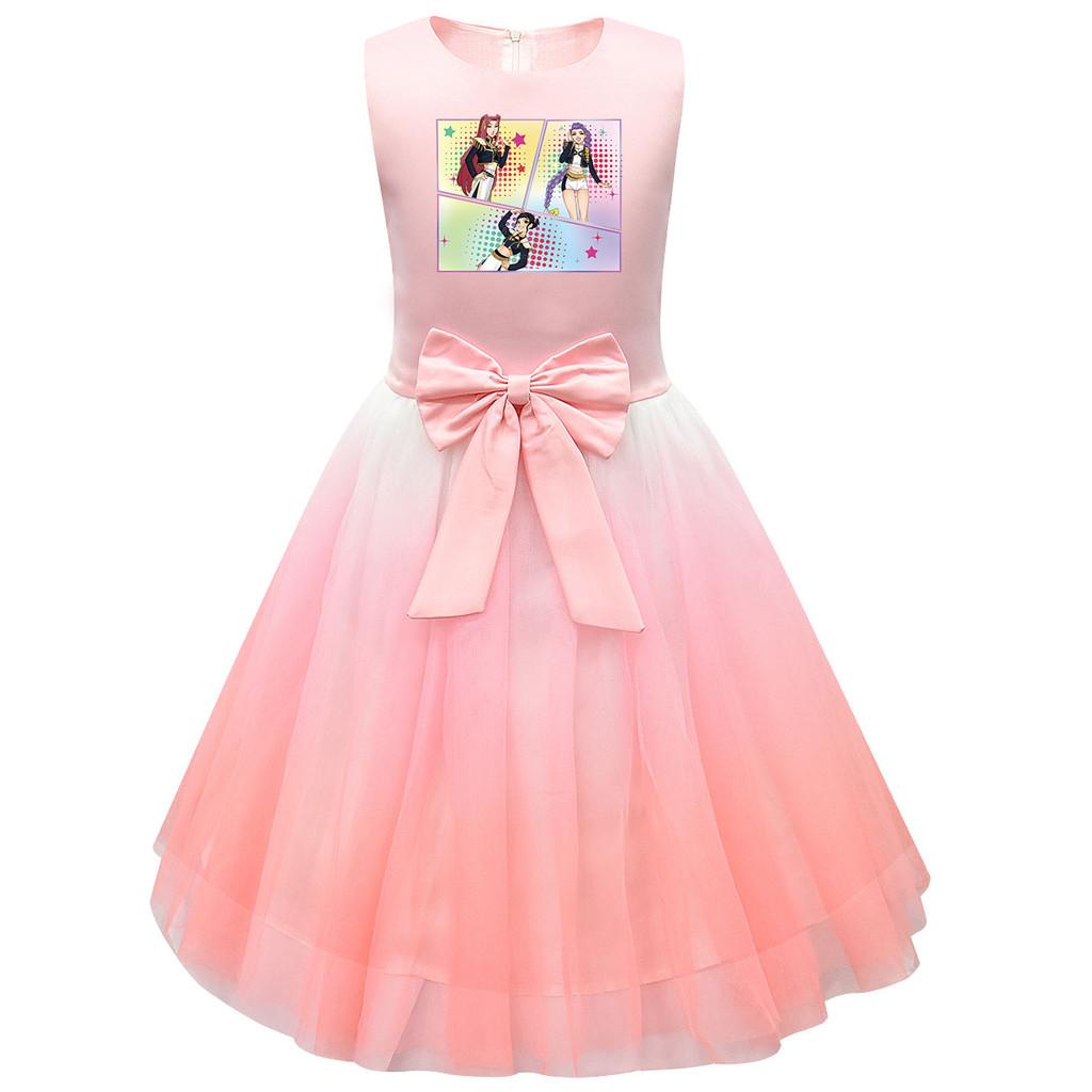 

Детское платье принцессы POP Суперзвезда с принтом Руми, с бантом, без рукавов, сетчатая пачка 150cm