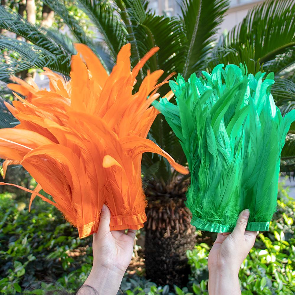 1Meter 25-30 Cm Rooster Feathers Trims Fringe Dyed Natural Cock Feather Ribbon For Party Costume Clothing Headdres Decoration