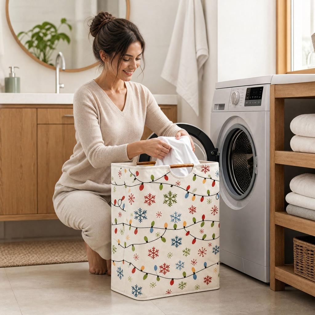 Christmas Storage Basket, Portable Hamper for Bathroom and Home Organization