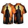 Men V Neck Printed Scrub Top with Pockets Short Sleeve Halloween Themed Comfortable Fit Lightweight Fabric