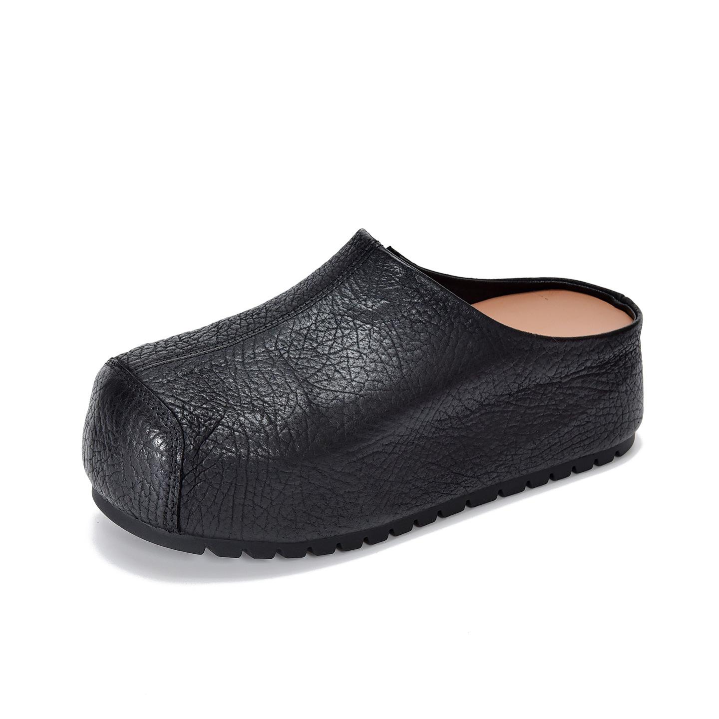 

Johnature Genuine Leather Height-increasing Sandals Versatile Thick Soled Round Toe Women s Outdoor Slippers 35 чёрный