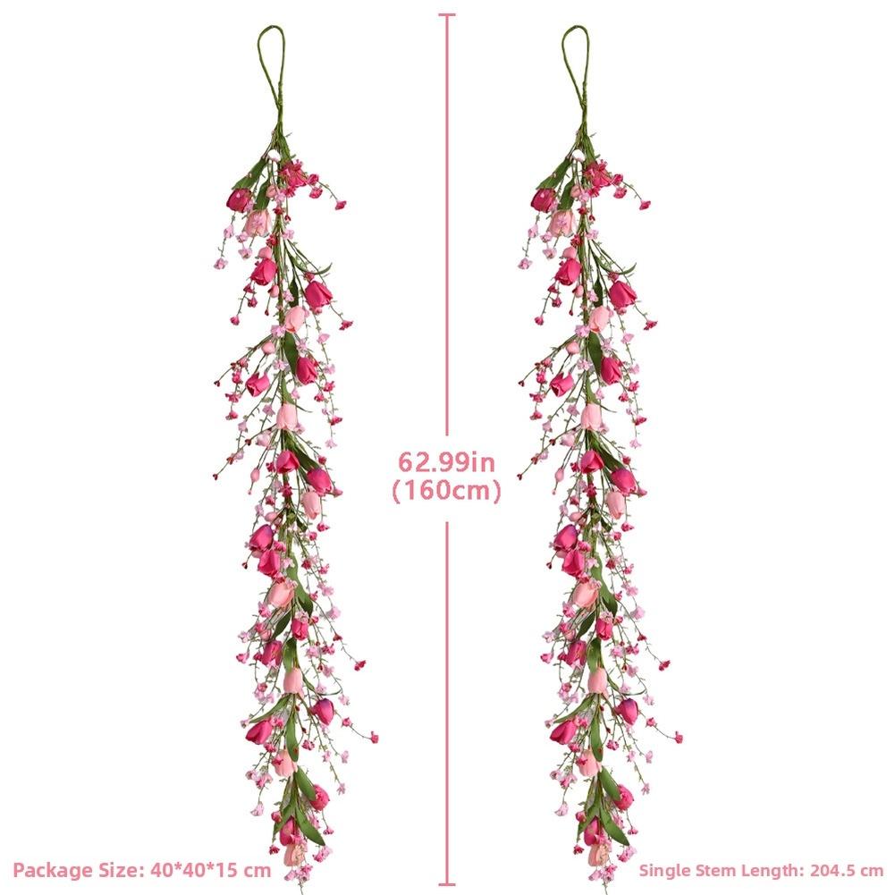 Artificial Tulip Vine with Leaves Pink Plastic 160cm for Wedding Party Holiday Home Office Decorations Outdoor Use