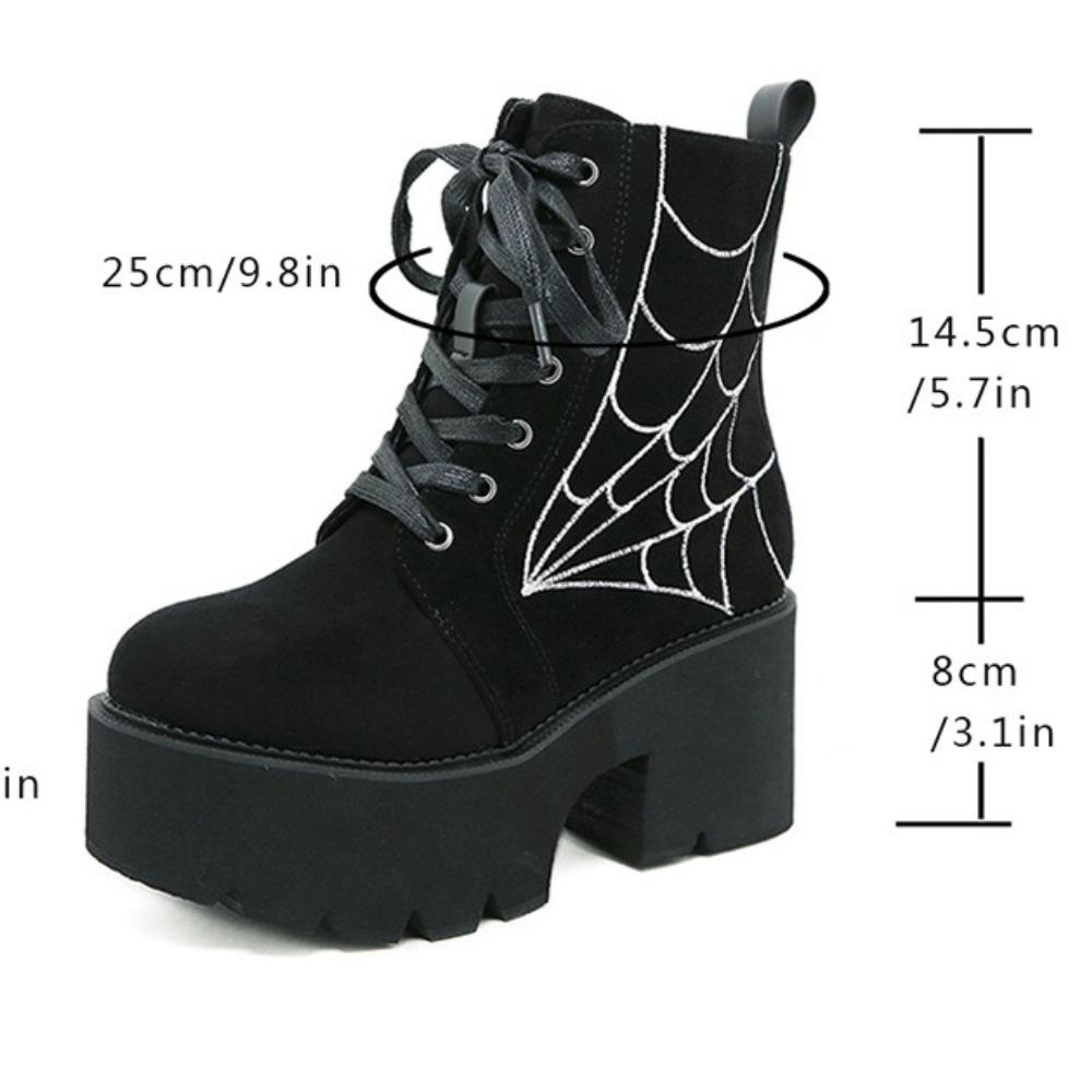 2023 Winter Women European Style Ankle Boots, Front Lace‑Up Embroidery Decor Side Zipper Platform Thick‑Sole Fashion Ladies Boots