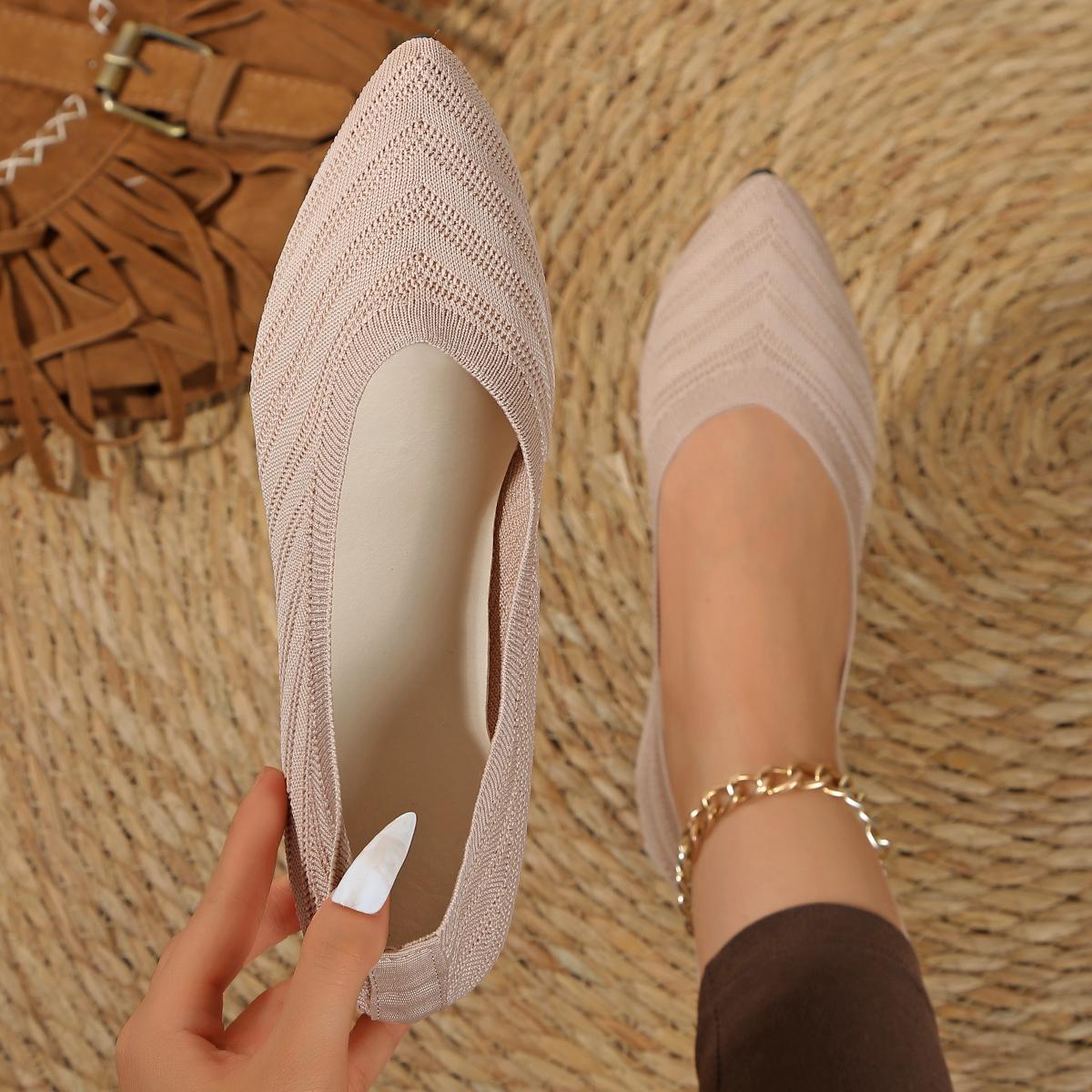 

Женские туфли-лодочки с острым носком, повседневные дышащие балетки-кроссовки для женщин 2025, однотонные вязаные слипоны, лоферы для женщин 43 абрикосовый