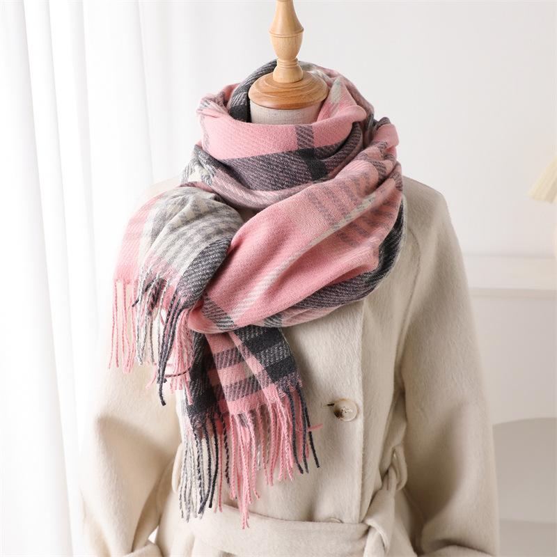 Cross-Border Imitation Cashmere Literary Plaid Warm Shawl Scarf Autumn And Winter Fashion Atmosphere Versatile Fringed Scarf