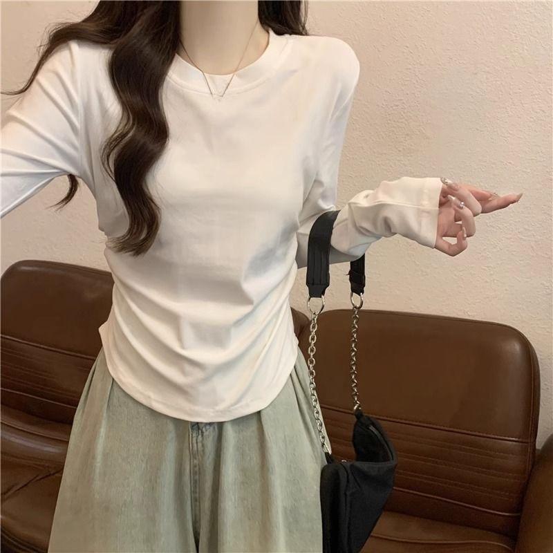 Early Autumn Sophisticated and Stylish Fitted Short-sleeved Base Layer Blouse for Women with Long Sleeves
