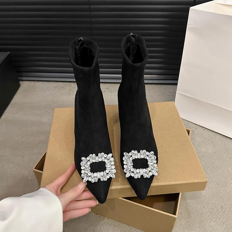 European and American sexy rhinestone Martin boots women's autumn and winter new pointed thin heel suede high heel thin boots