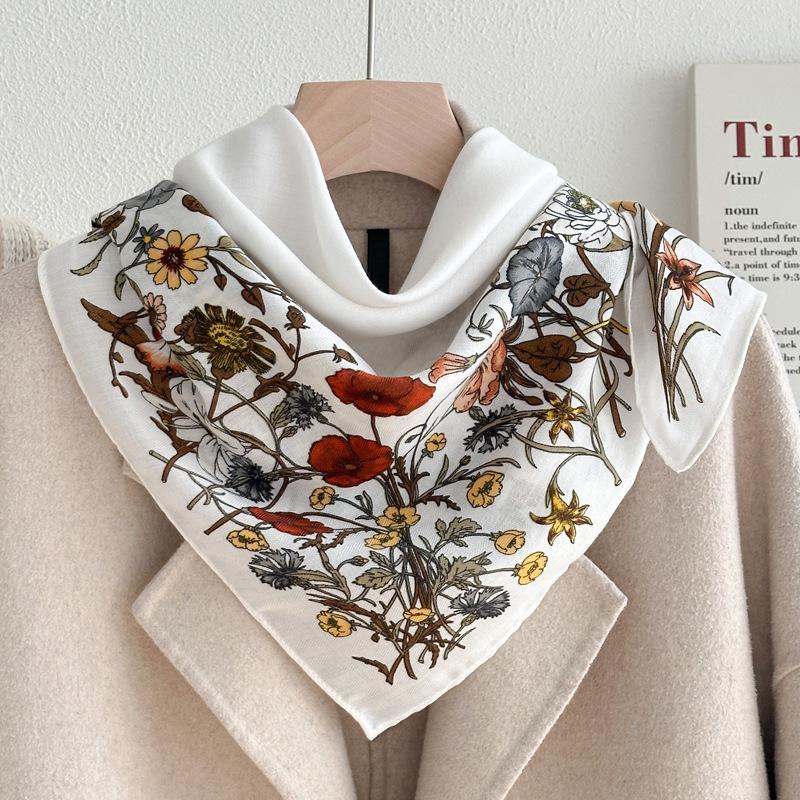 Chessboard Plaid 71CM Cotton and Linen Silk Scarf Small Square Scarf Women's Spring and Autumn Summer Thin Scarf Scarf Linen Headscarf Belt