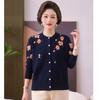 New middle-aged and old fashion loose top mother-in-law jacket spring and autumn mother crew neck embroidered knitted sweater jacket
