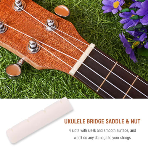 Vbestlife Ukulele Bridge Saddle, 4-String Nut & Saddle, High-Density Bone Replacement Ukulele Nut for Improved Sound Quality and Performance