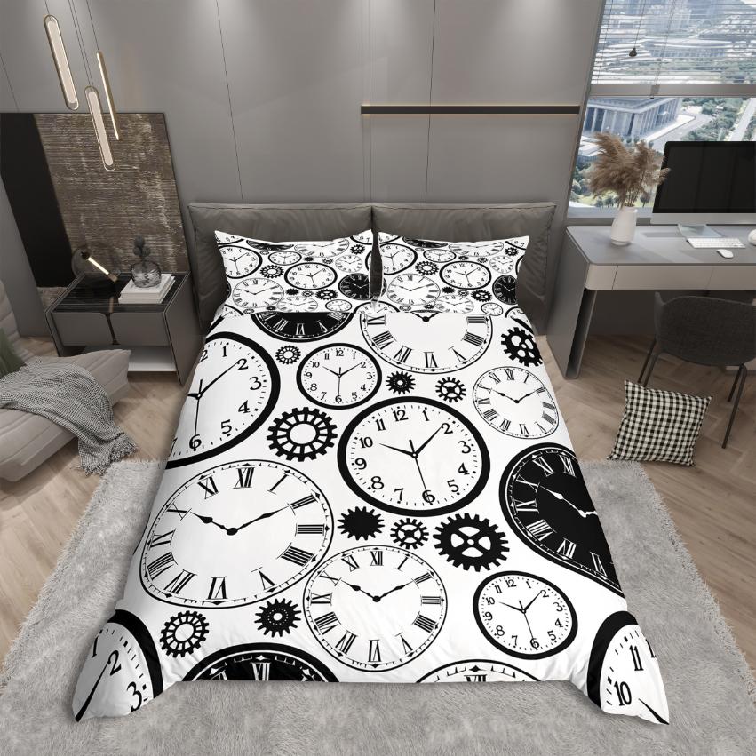 Homewish Black Stars Print Duvet Cover Set for Teen, Abstract Geometry Bedding Set, Cartoon Theme Decor