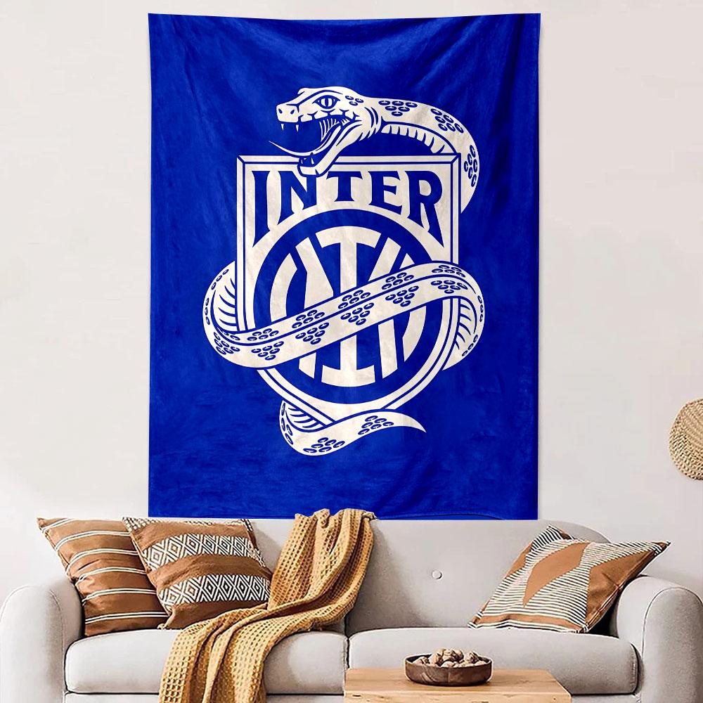 "Inter Logo with Snake on Blue Background" Patterned Tapestry Decorative Wall Hanging, Home Bedroom Living Room Decor