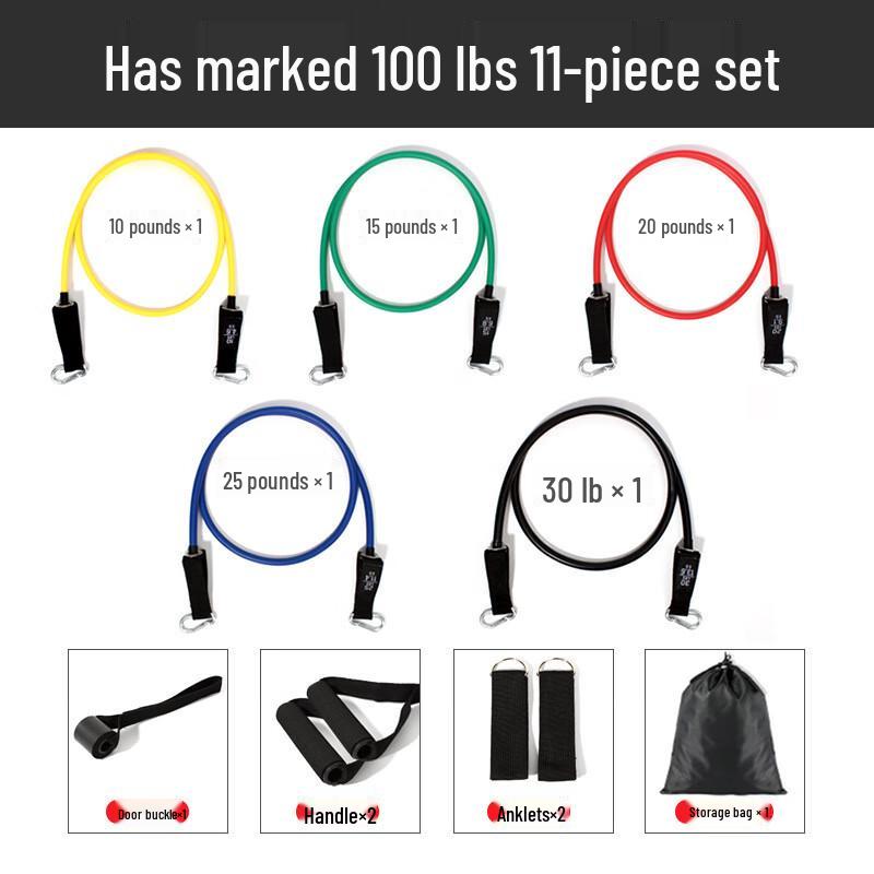 Multifunctional 11-Piece Resistance Band Set with Straight Bar, 100 lbs
