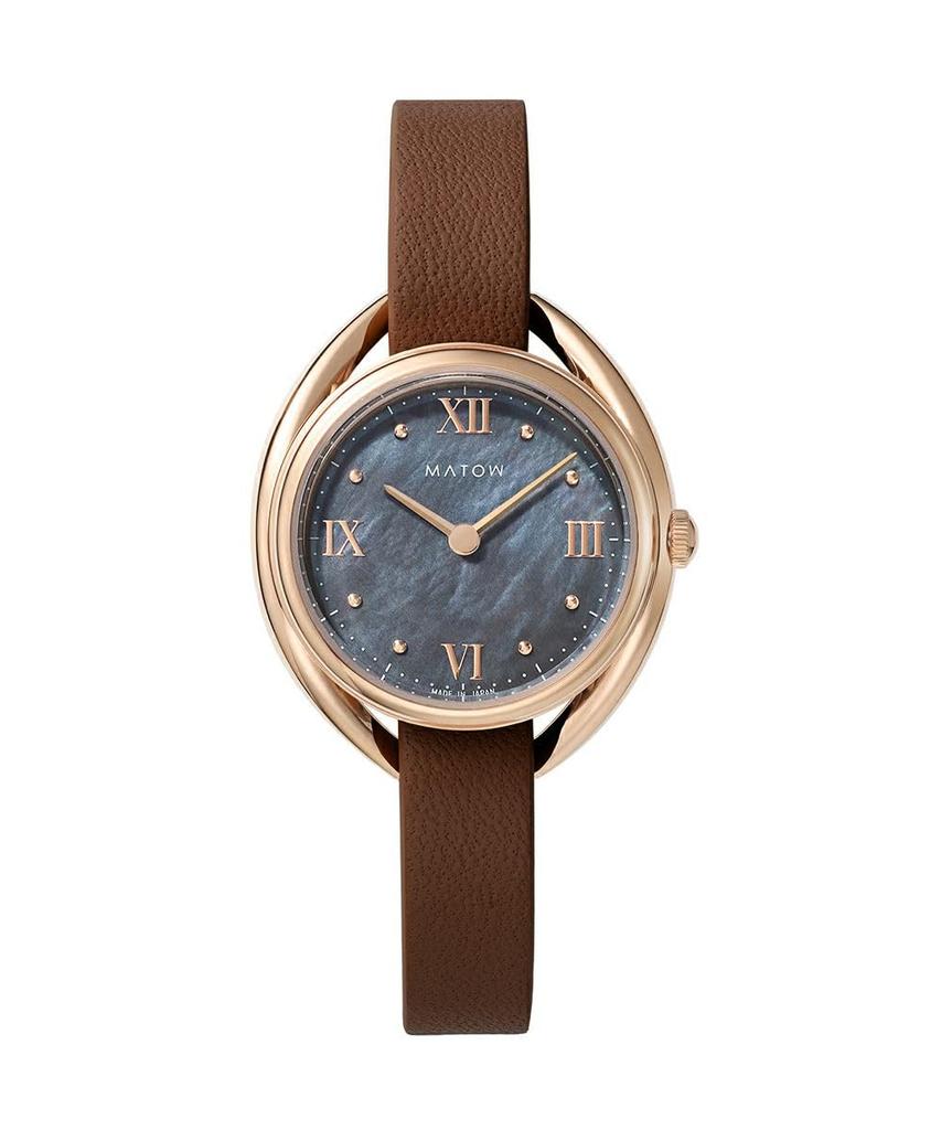 Authorized Dealer MATOW Watch with Leather Strap Indigo Round Rose Gold AKI Akilea [MATOW] Solar-Powered Women's (mw001011brwss) [Shiki Charcoal]