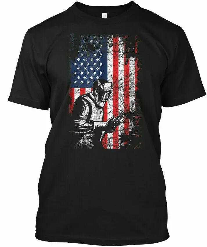 Welding American Flag Patriotic TShirt 100 Cotton ONeck Summer Short Sleeve Casual Unisexs Tshirt Size S3XL