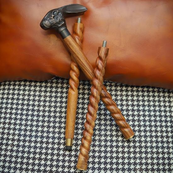 93.98 Cm Brass Rabbit Head Cane Spiral Carved Wooden Walking Stick Handmade Animal Handle Cane Decorative Gift for Unisex