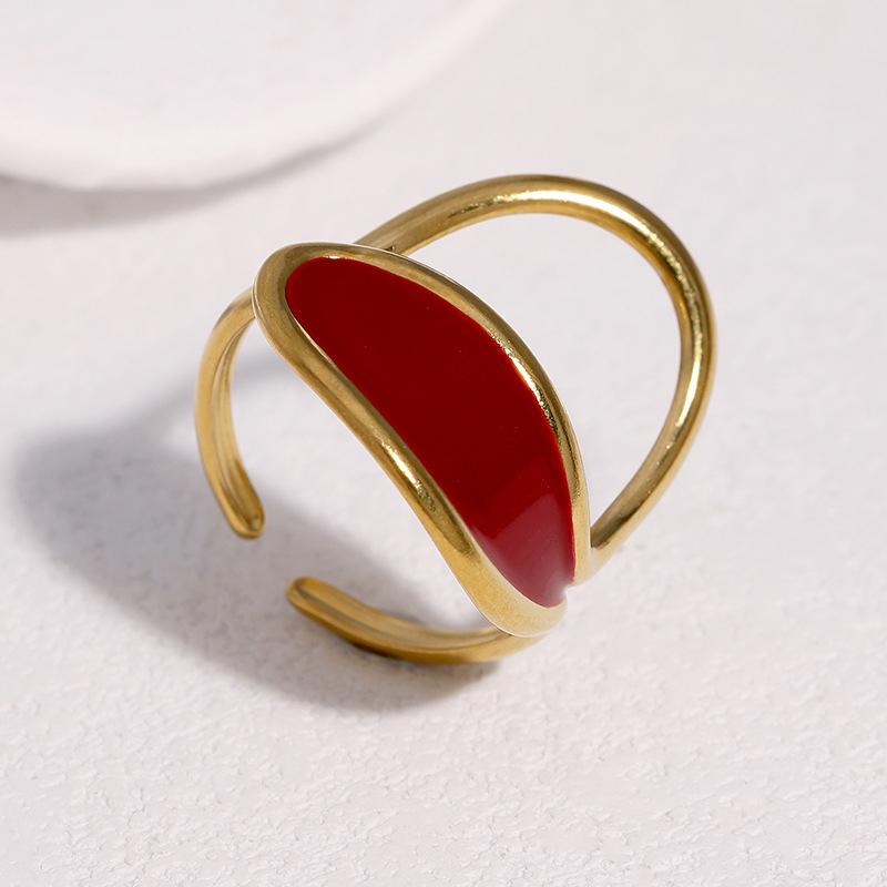 Stainless Steel Geometric Open Ring for Women Men Simple Vintage Enamel Irregular Finger Ring Exquisite Casual Versatile Jewelry