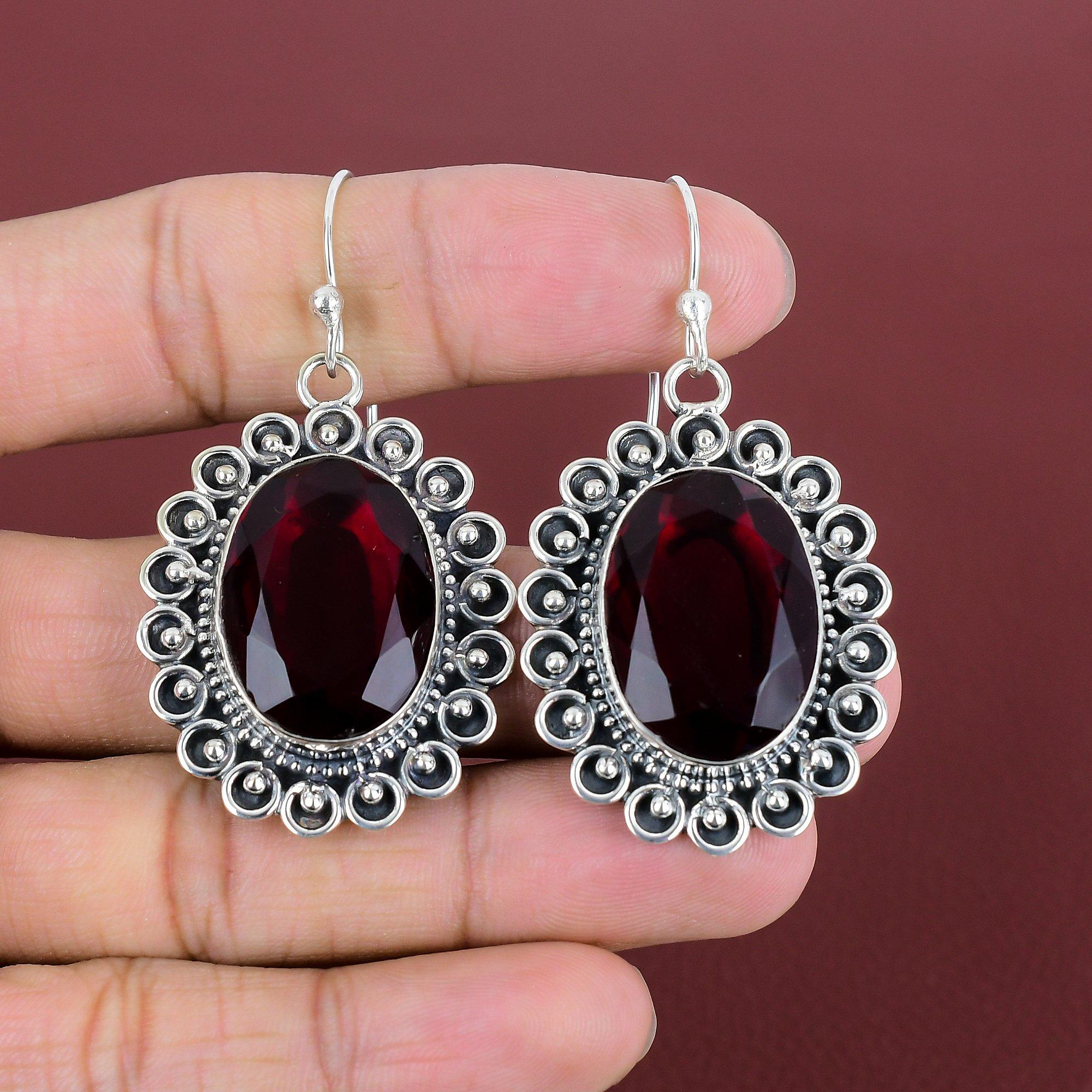Faceted Mozambique Garnet Earring Gemstone Jewelry Handmade Earrings 925 Sterling Silver Earring Antique Jewelry Women Earring Wedding Gifts