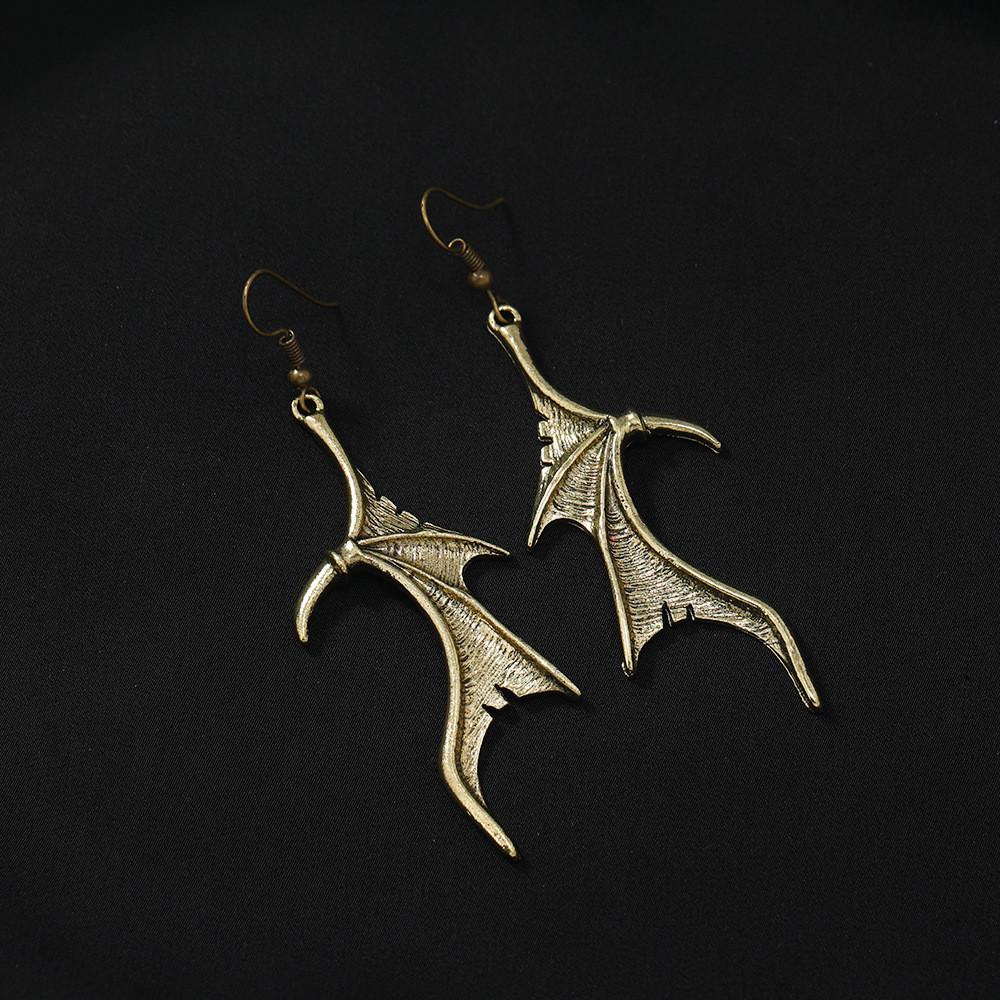 

Dark Gothic Jewelry With Bat Skull Alloy Earrings For Women Halloween Style AntiqueGold