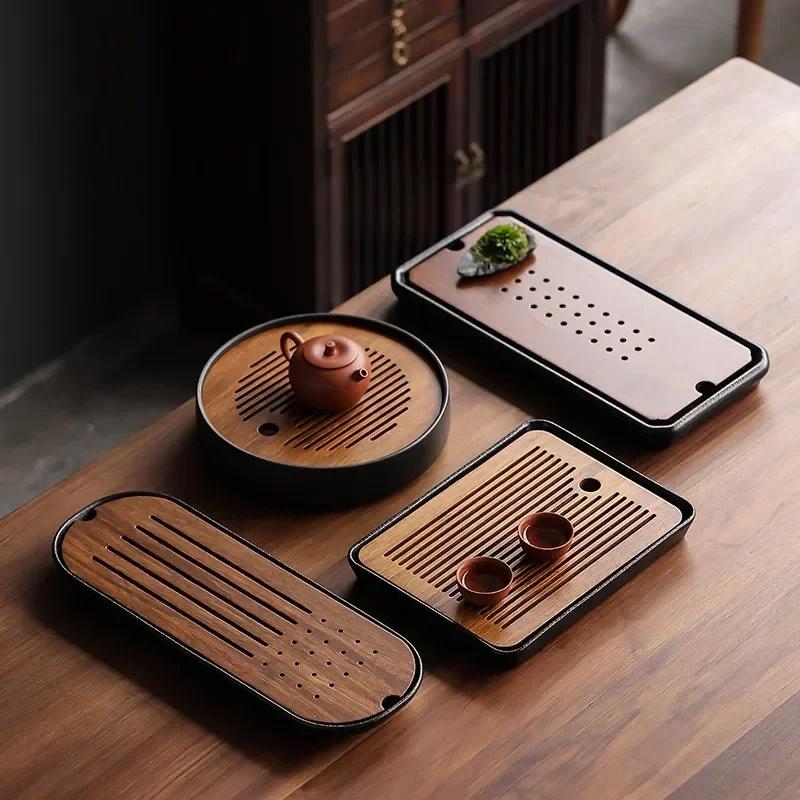 Traditional Ceramics Round Tea Tray Water Storage Household Trays Decorative Bamboo Tea Board Chinese Tea Set Accessories