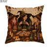 2D Flat 1pc Halloween Illustrative Witch Pillowcases Orange Throw Pillow Covers One-Sided Printing Without Pillow Inserts Sofa Bed Decor for Bedroom L