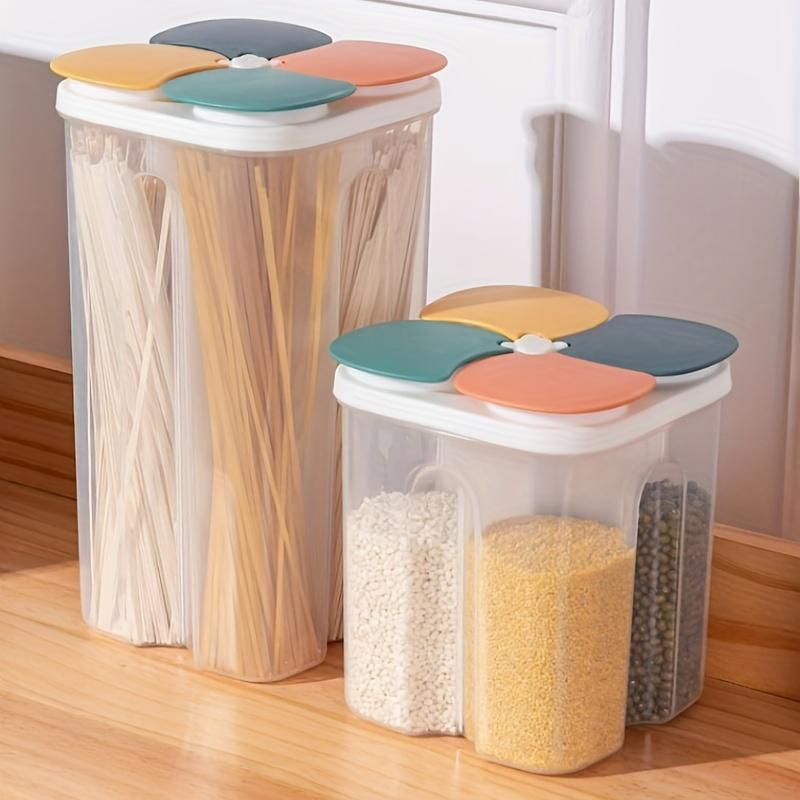 1pc 4 Grid Clear Food Storage Containers, Airtight Lids for Grains Snacks Spices Dry Food, Multi-Compartment Kitchen Organizer