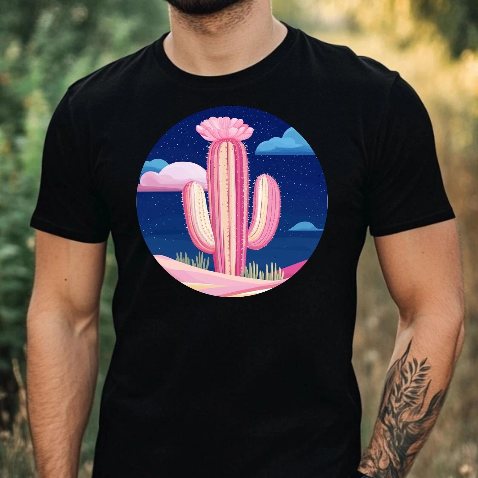 T-Shirt Herren Rosa Kaktus Motiv Baumwolle Größe XS bis 5XL XXL