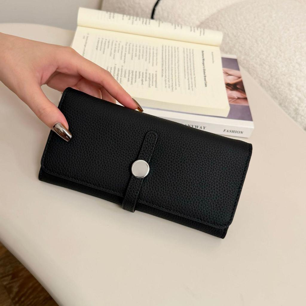 2026 New Women's Soft Cowhide Leather Clutch: Genuine Foldable Long Wallet with Large Capacity for Phone and Money Clip