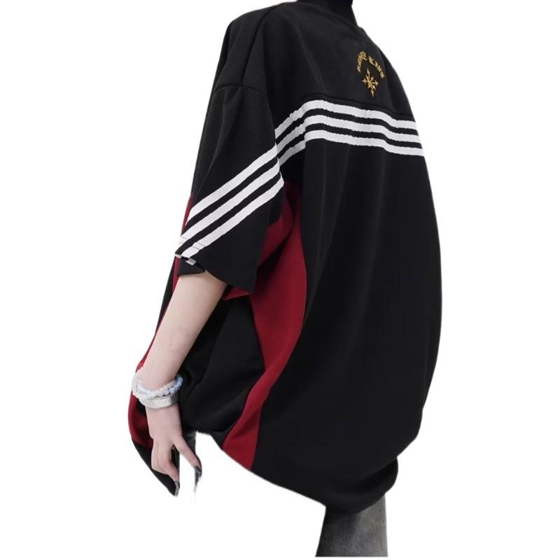Basketbal T-shirts Dames Sportieve korte mouwen T-shirts Hiphop Borduurwerk V-hals Tops Oversized Streetwear