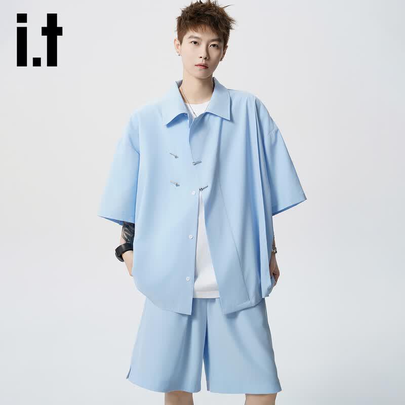 Izzue IT Men s New Chinese Style Shirt & Shorts Set L