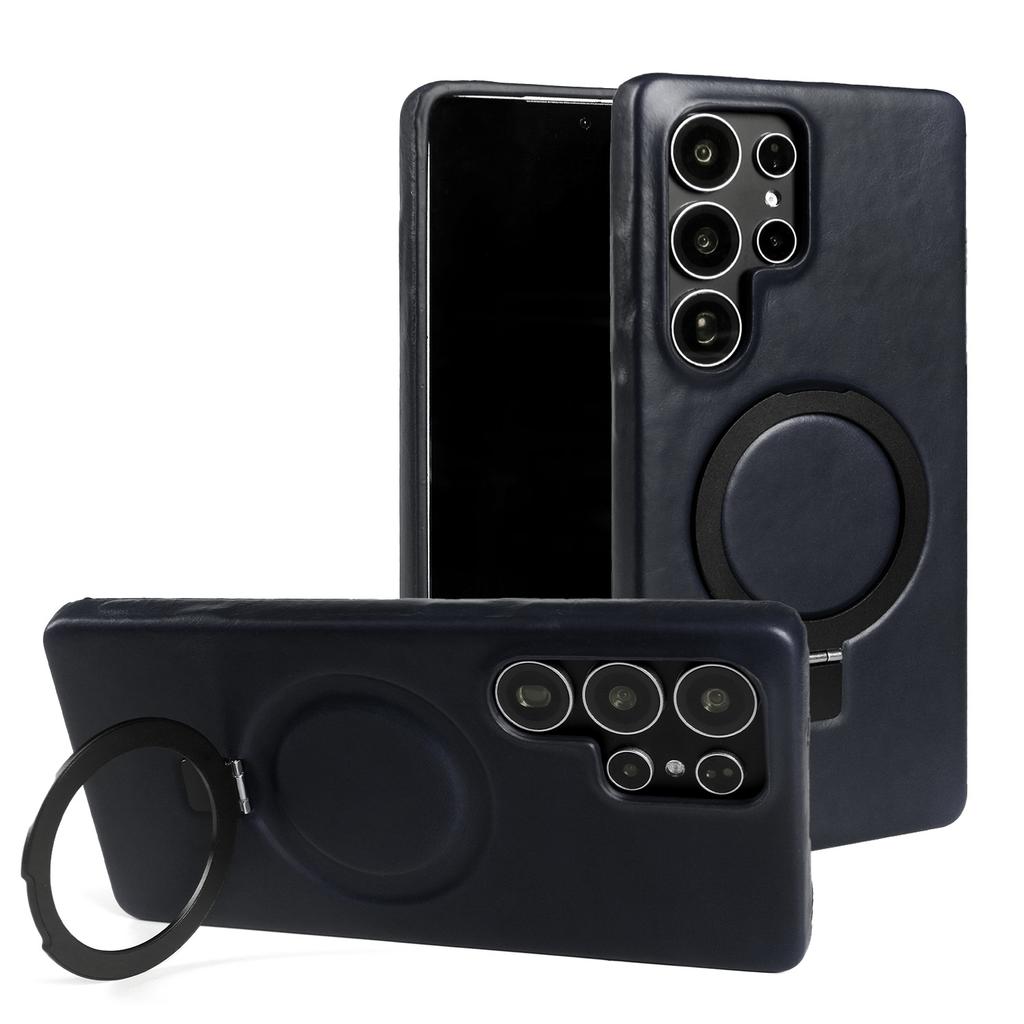 Custodia di Lusso con Anello Magnetico in Vera Pelle per Samsung Galaxy S25 Ultra S24 S25edg S23 S22 S21 S20 S23 Supporto a Staffa Custodie per Telefono