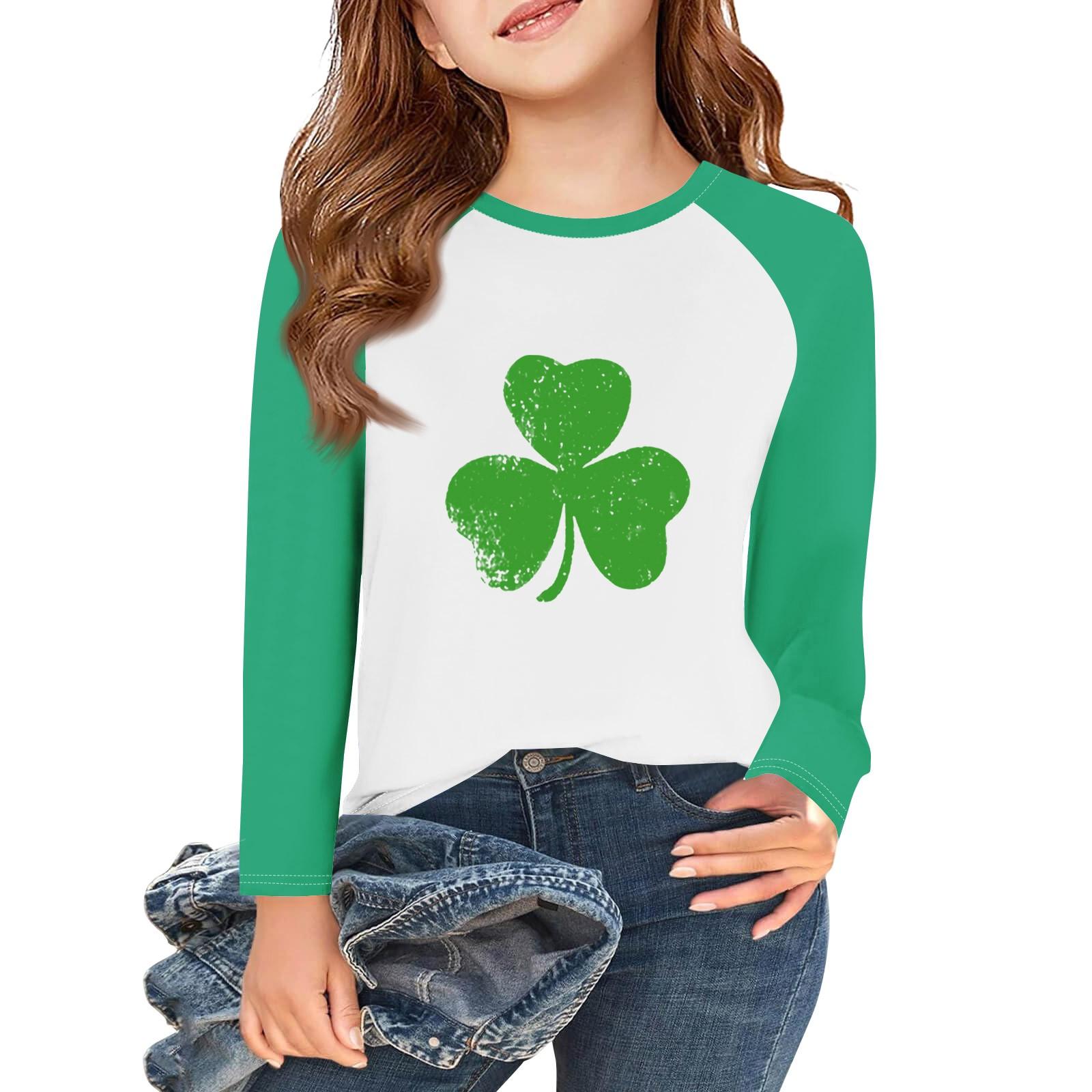 

Девочки Длинный рукав St. Футболки ко Дню Святого Патрика, детские осенние топы, базовые футболки с круглым вырезом, 5–14 лет 3