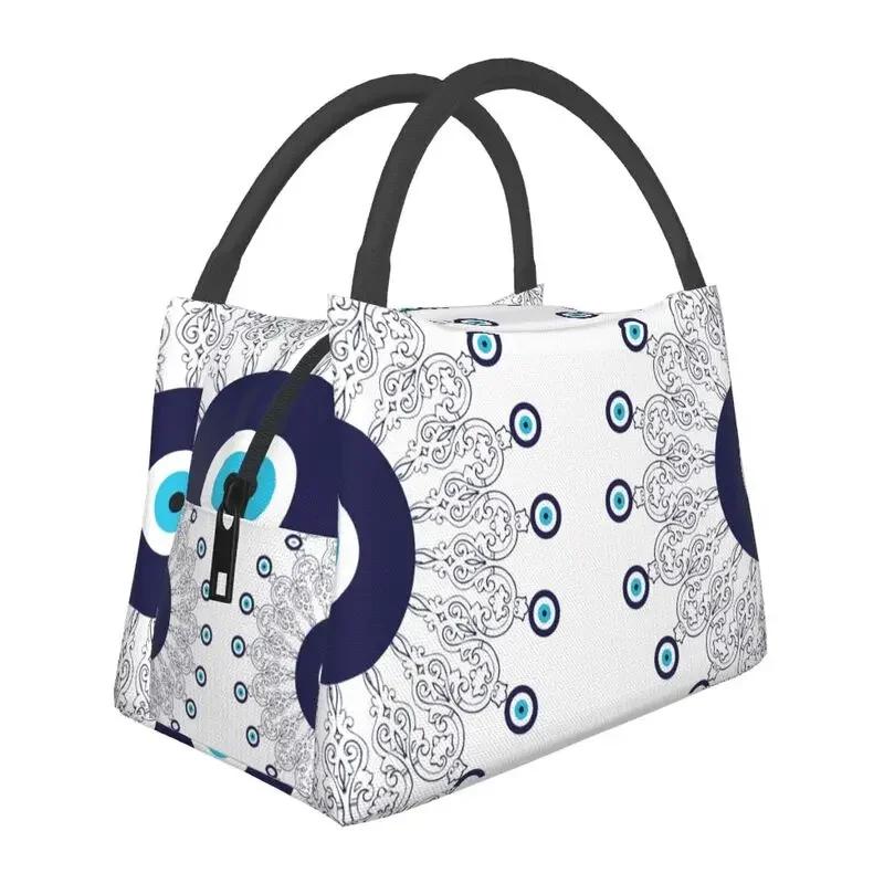 Mati Evil Eye Glass Sky Blue Meandros Patterns Resuable Lunch Box Multifunction Bohemian Cooler Thermal Food Insulated Lunch Bag