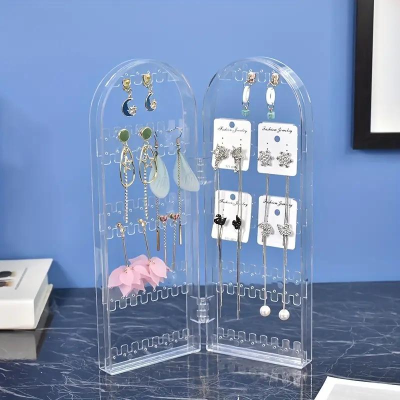 Foldable Jewelry Display Rack Plastic Necklace Earrings Studs Large Capacity Stand Holder Storage Box for Desktop Save Space